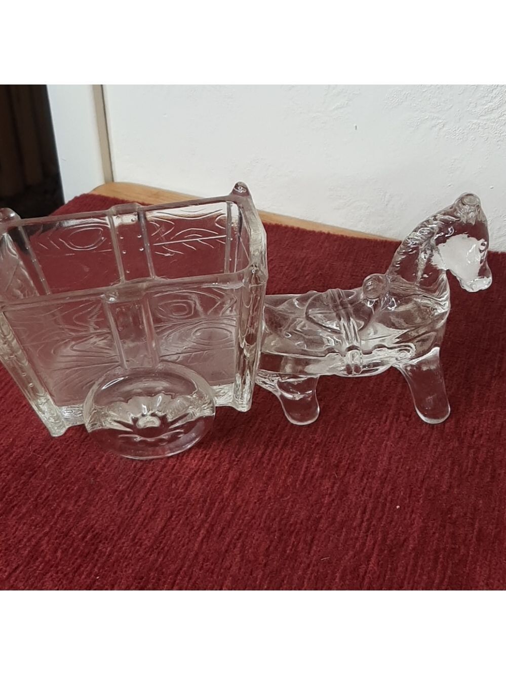 Vintage glass cart and horse planter